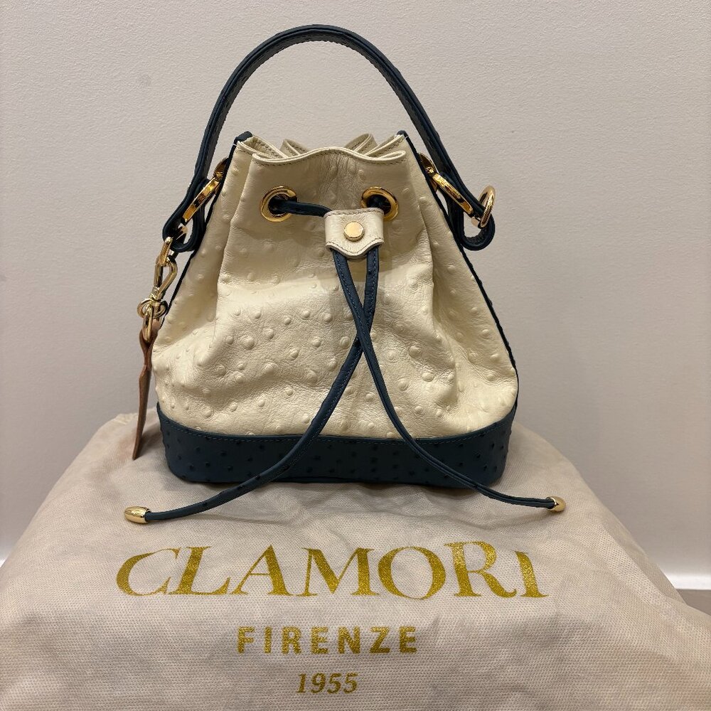"New" Clamori di Firenze Balloon Medium Ostrich Printed Leather Bag